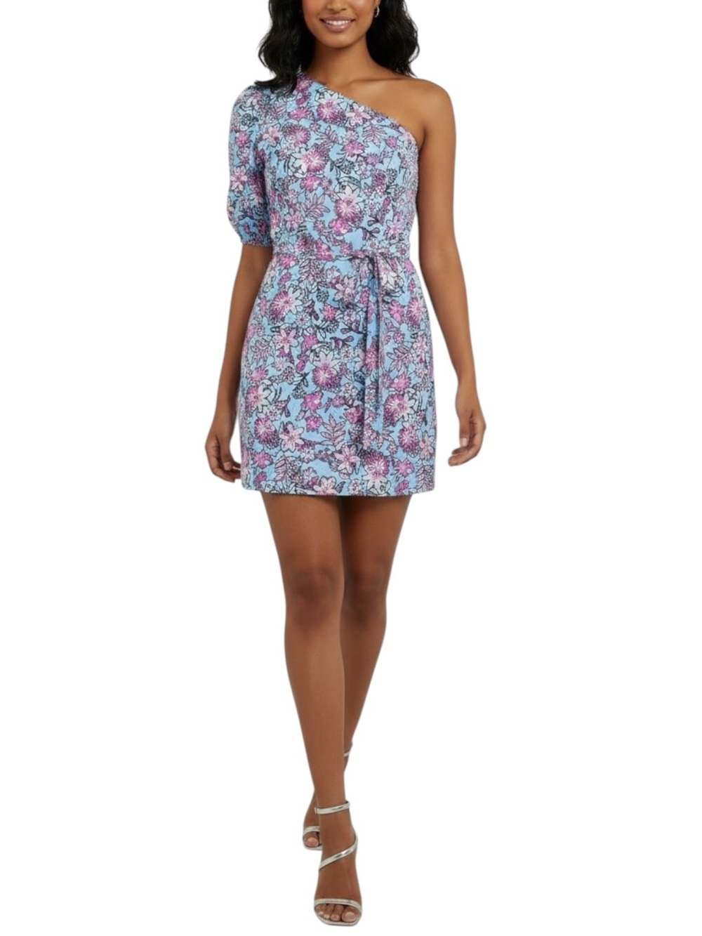NWT FRENCH CONNECTION Fotini One-Shoulder Tie Waist Zipper Mini Dress Size 10